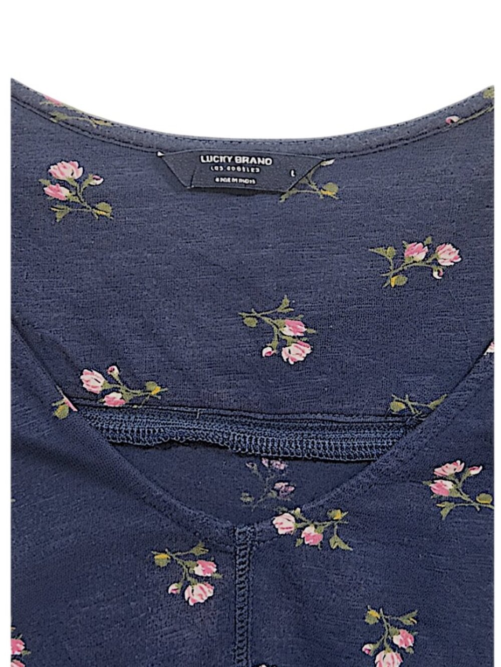 Lucky Brand Navy Floral Ruffle Peplum Top Large - Picture 4 of 7